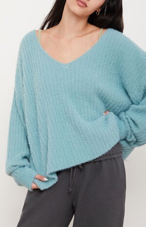 Ginger Fuzzy Knit V-Neck Sweater image number 1