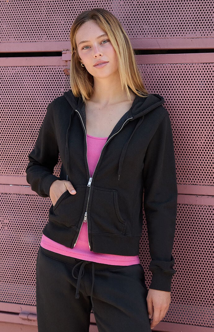 John Galt Women's Black Full Zip Hoodie In Pink