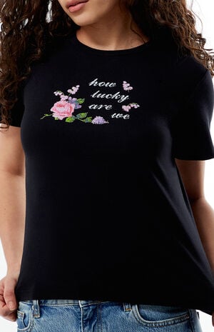 How Lucky Are We Floral Stitch T-Shirt image number 2