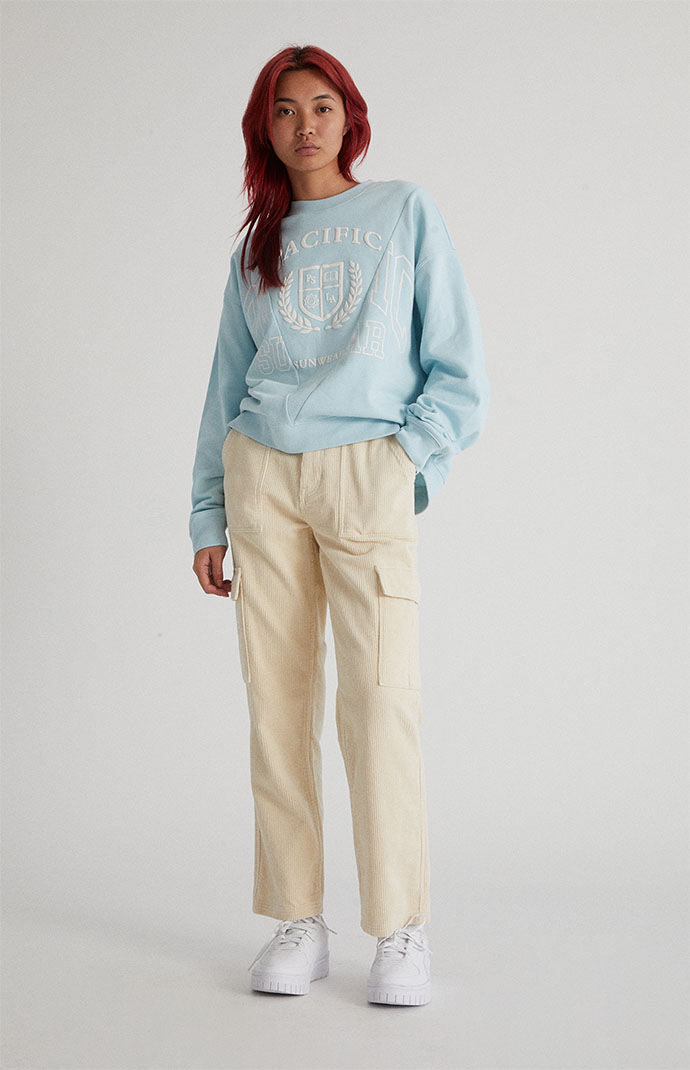 Off White Corduroy Cargo Elastic Waist Pants