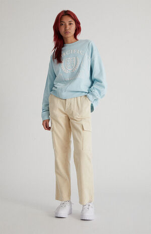 Off White Corduroy Cargo Elastic Waist Pants image number 2