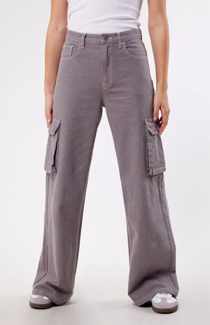 Light Gray High Waisted Wide Leg Cargo Pants image number 2
