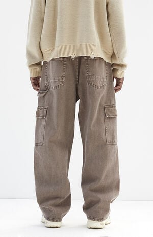 Washed Brown Baggy Carpenter Jeans image number 5