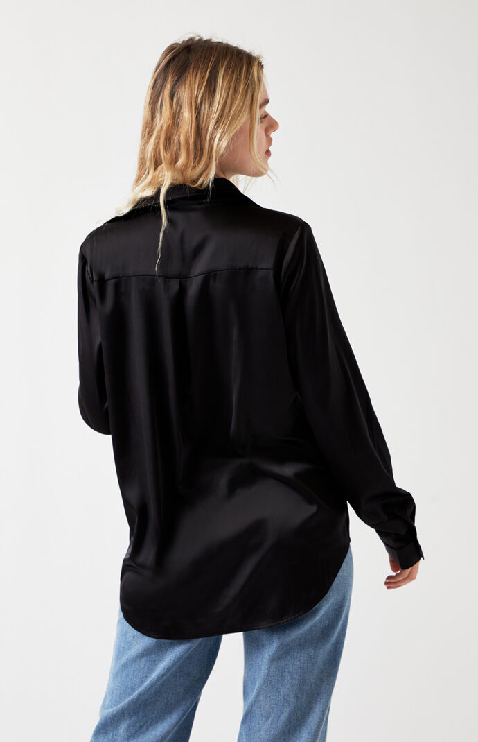 Satin Long Sleeve Button Up Blouse