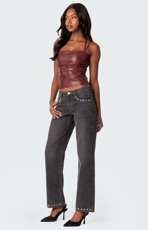 Rivet Trim Straight Leg Jeans image number 3