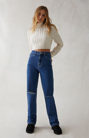 Dark Indigo Ripped '90s Boyfriend Jeans image number 1