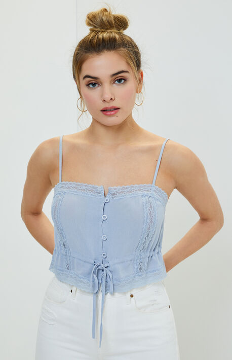 Lace Trim Tie Waist Tank Top