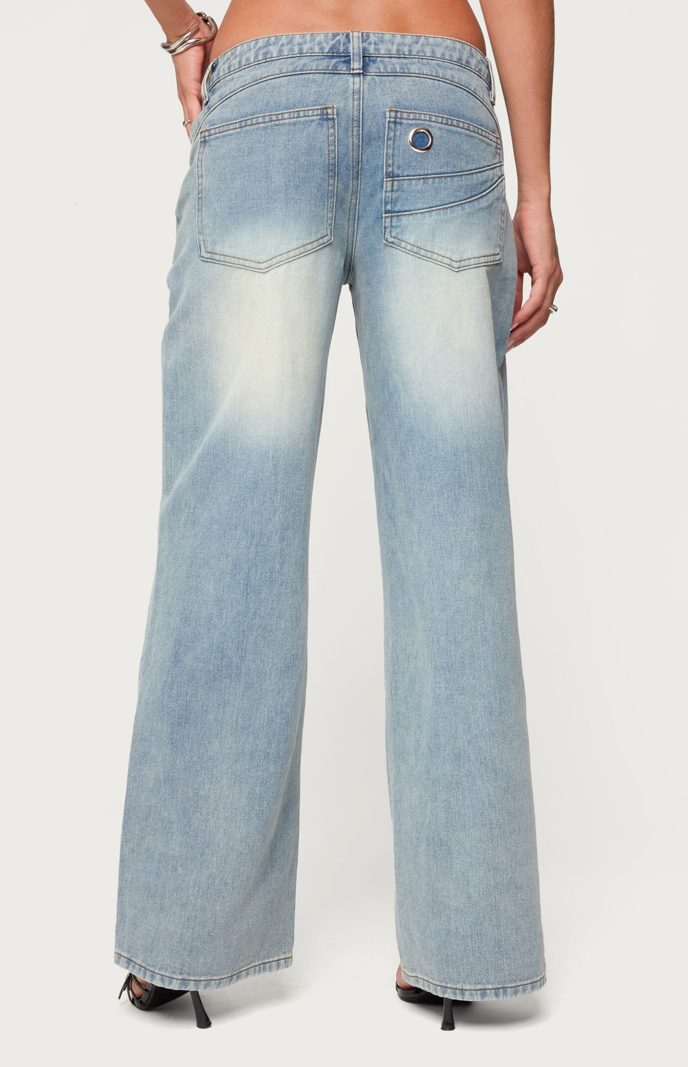 Edikted Celia Grommet Washed Low Rise Jeans