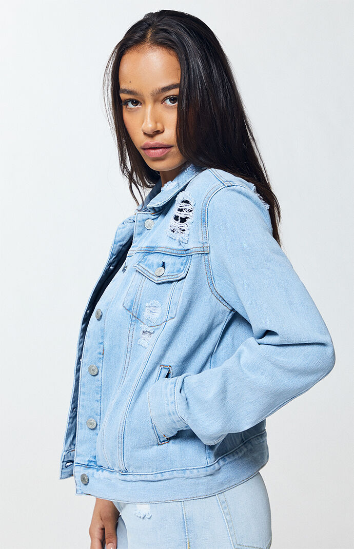 Light blue trucker jacket clearance