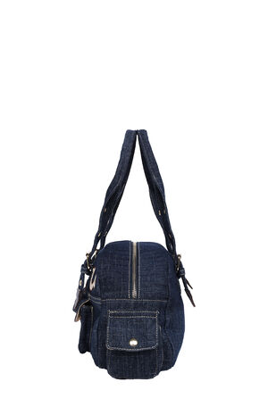 Dark Denim Multi Patch Satchel Bag image number 6