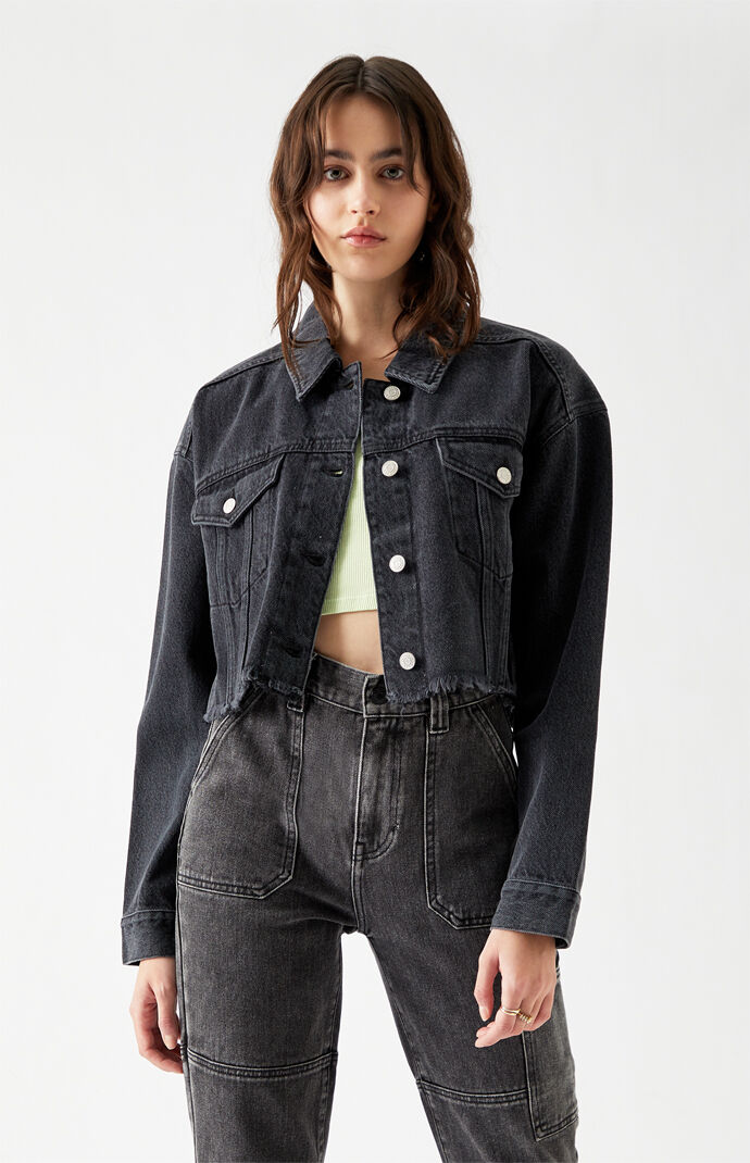 super cropped black denim jacket