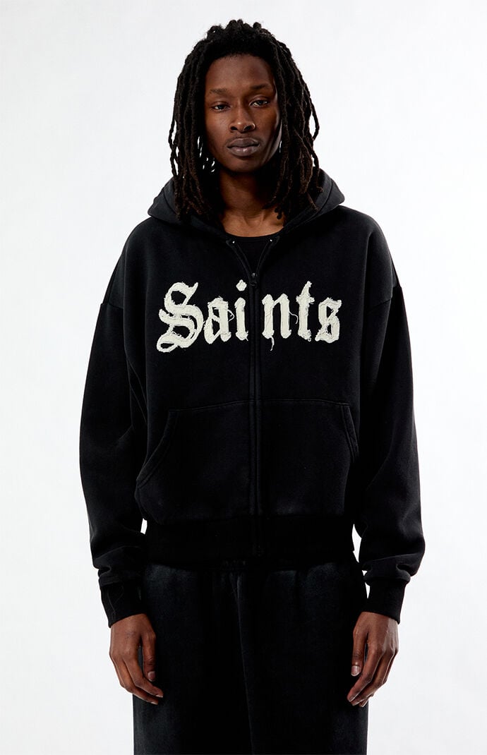 Pacsun Saints Raw Applique Cropped Full Zip HoodieÂ 