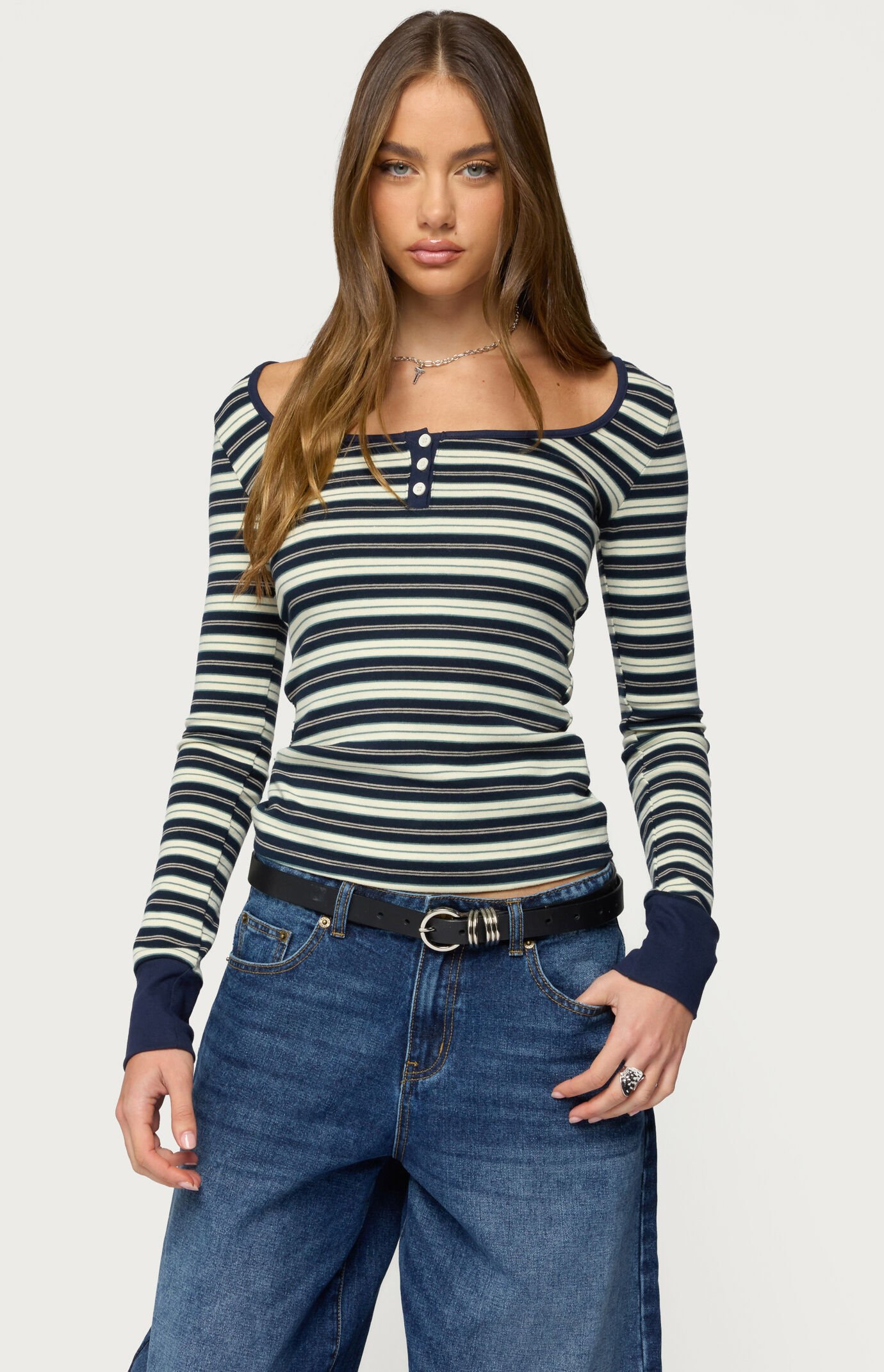 Edikted Jaida Striped Henley Top