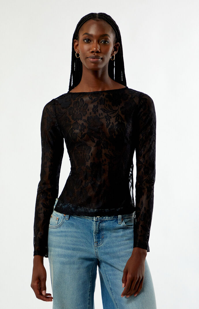 Your Favorite Bethany Open Back Lace Long Sleeve Top