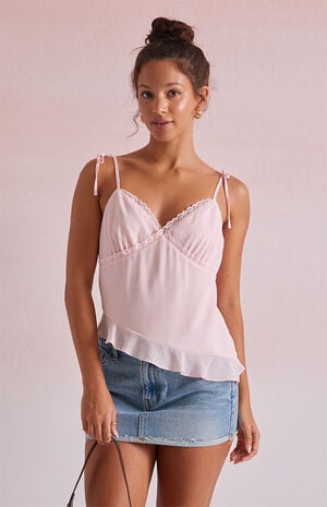 Jessie Asymmetrical Lace Trim Tank Top