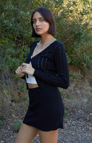 Black&nbsp;Greta Pointelle Long Sleeve Tie Front Top image number 2