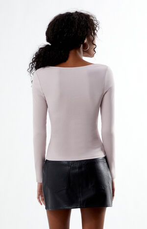 Lace Trim Ribbed Long Sleeve Top image number 3