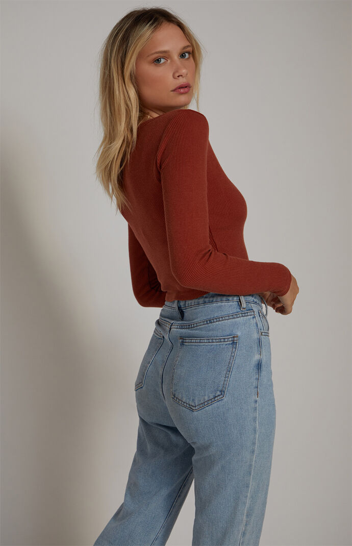 Rose Waffle Knit Long Sleeve Top