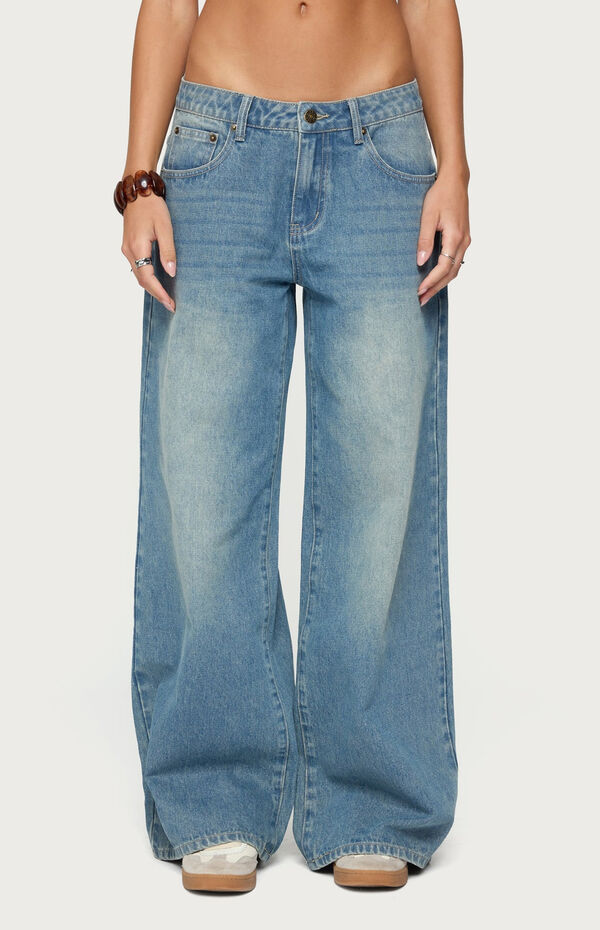 Edikted Graphic Vintage Washed Low Rise Jeans
