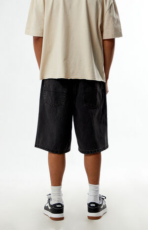 Black Check-5 Baggy Denim Shorts image number 4