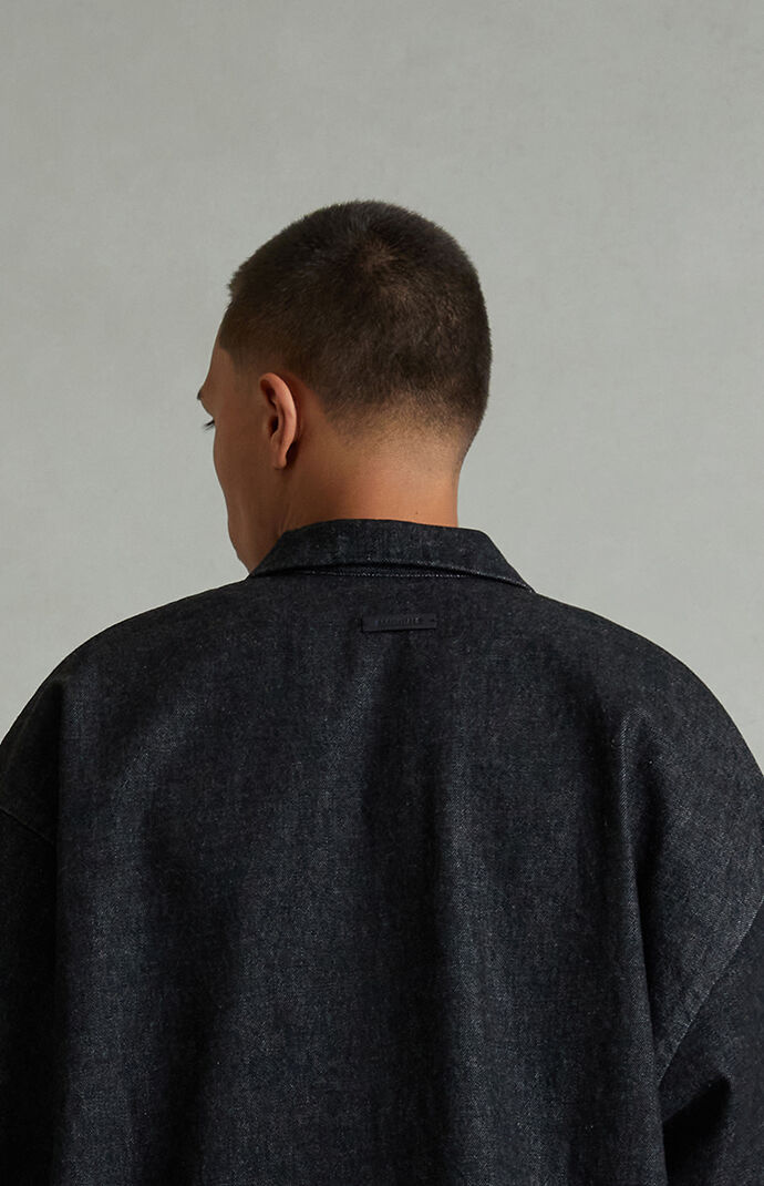 Fear of God ESSENTIALS Vintage Black Denim Zip Up Work Shirt | Pacsun