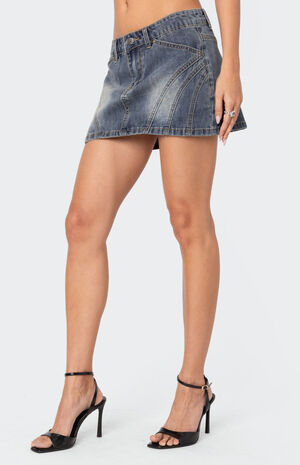 Uma Top Stitch Washed Denim Mini Skirt image number 3