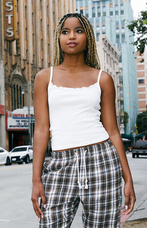 White Ruffle Trim Tank Top image number 1