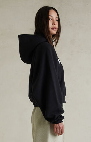 Women's Jet Black Raglan Cropped Hoodie image number 3