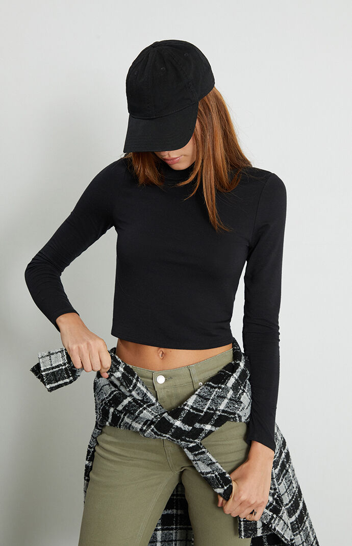 black ribbed mock neck top