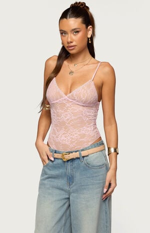 Nolyn Sheer Lace V Neck Bodysuit image number 2