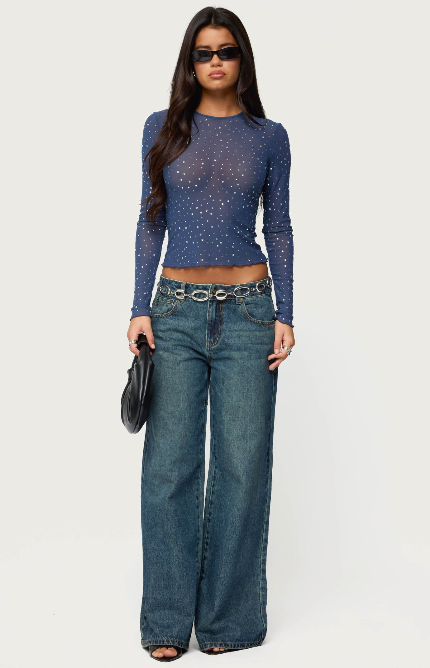 Edikted Anari Rhinestone Mesh Top