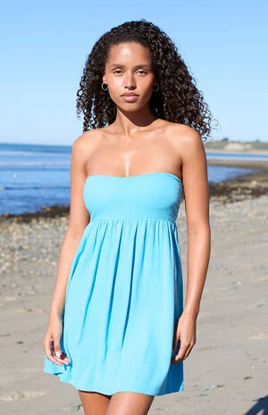 Tie Back Strapless Babydoll Mini Dress image number 2