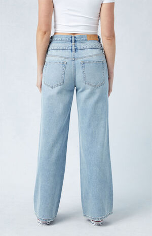 Eco Medium Indigo Double Waistband Mid Rise Baggy Jeans image number 5