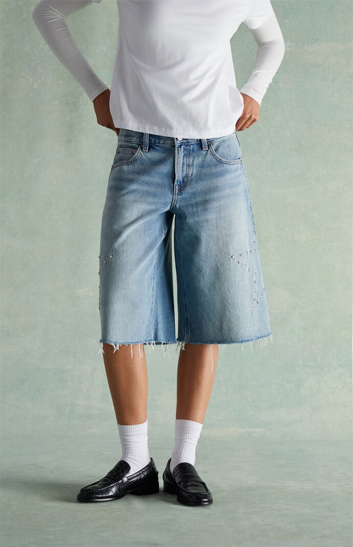 RARE DNM EDIT Peyton Extreme Jorts Star Studded Light Blue