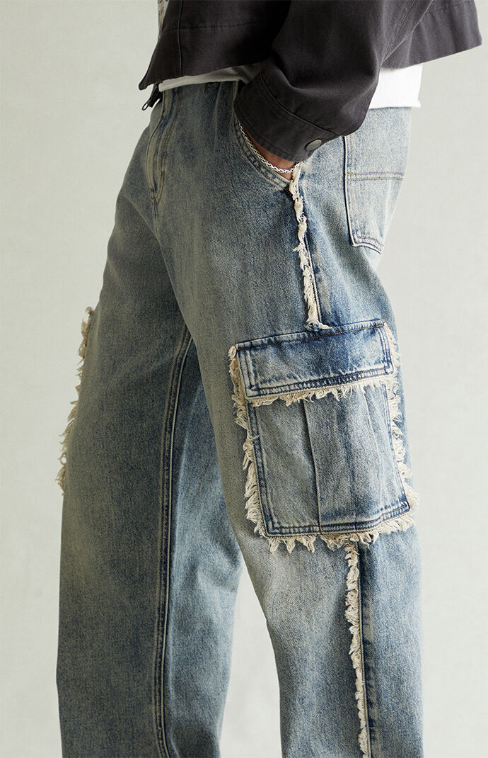 Pacsun Dylan Baggy Jeans Cargo Frayed Light Indigo