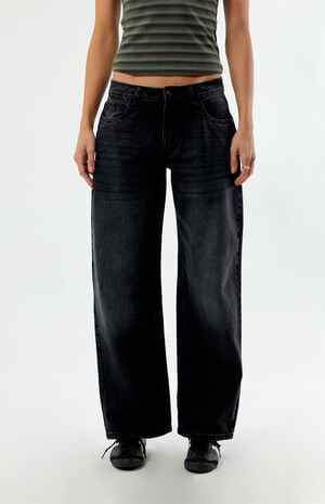 Black Mid Rise Baggy Jeans image number 2