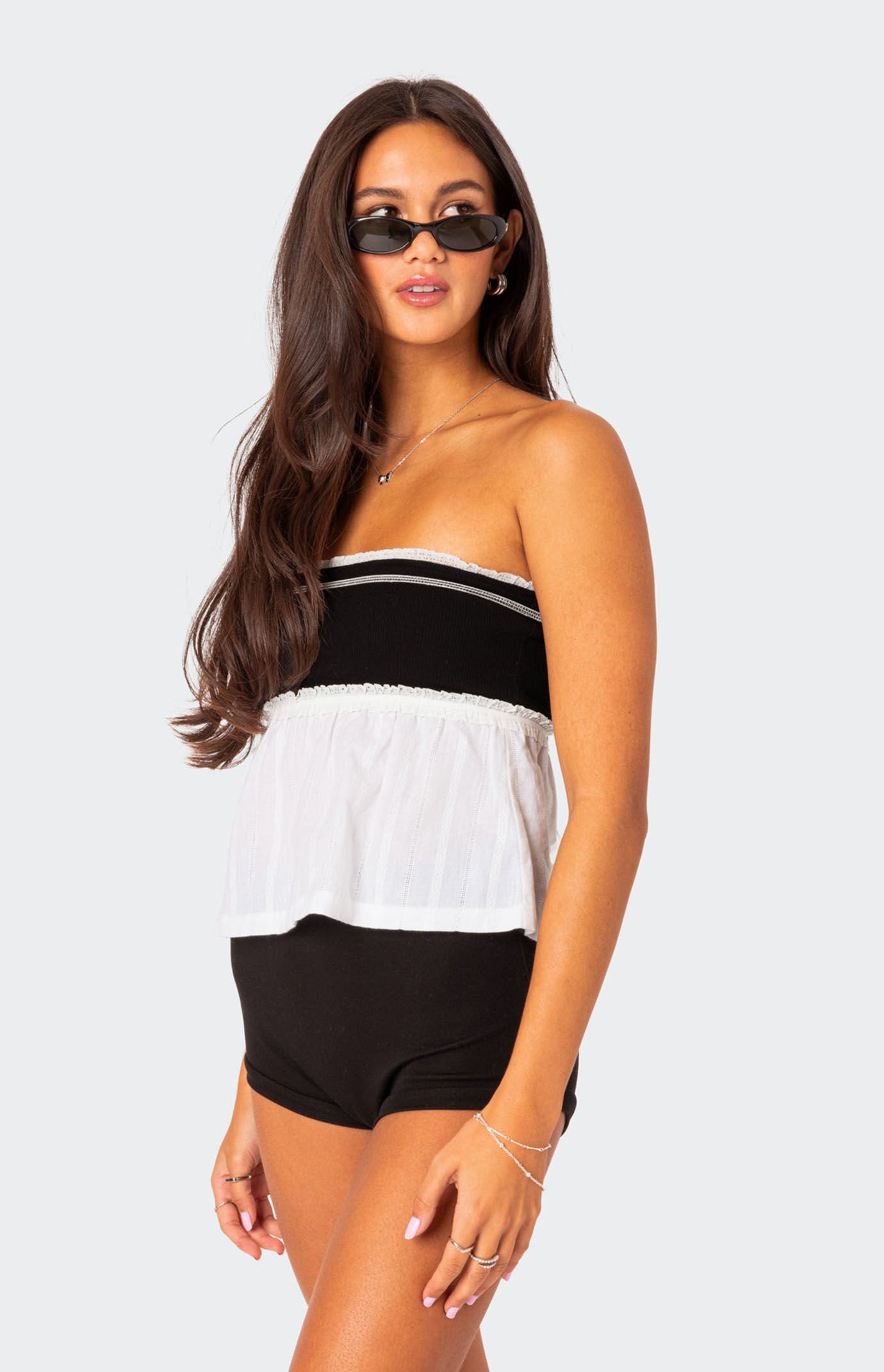 Edikted Rena Ribbed Peplum Tube Top