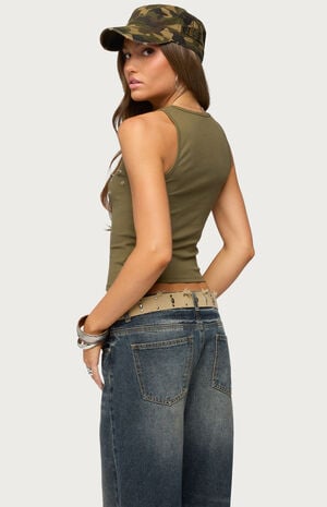 Pierced Grommet Ribbed Tank Top image number 3