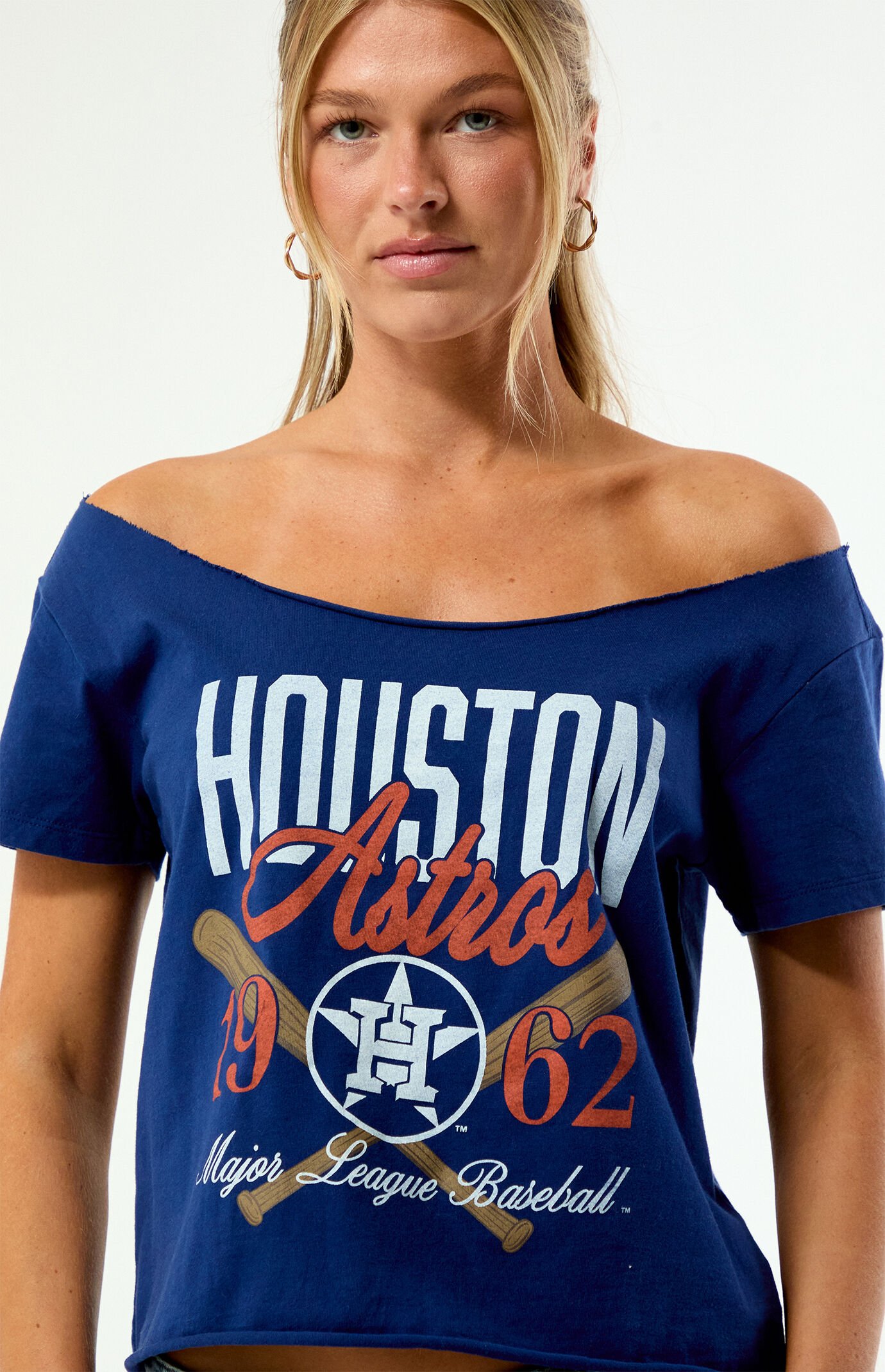 WILD COLLECTIVE x MLB Houston Astros Off-The-Shoulder T-Shirt