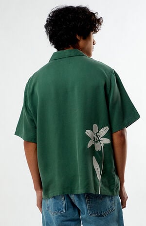 Green Floral Embroidered Oversized Resort Camp Shirt image number 4