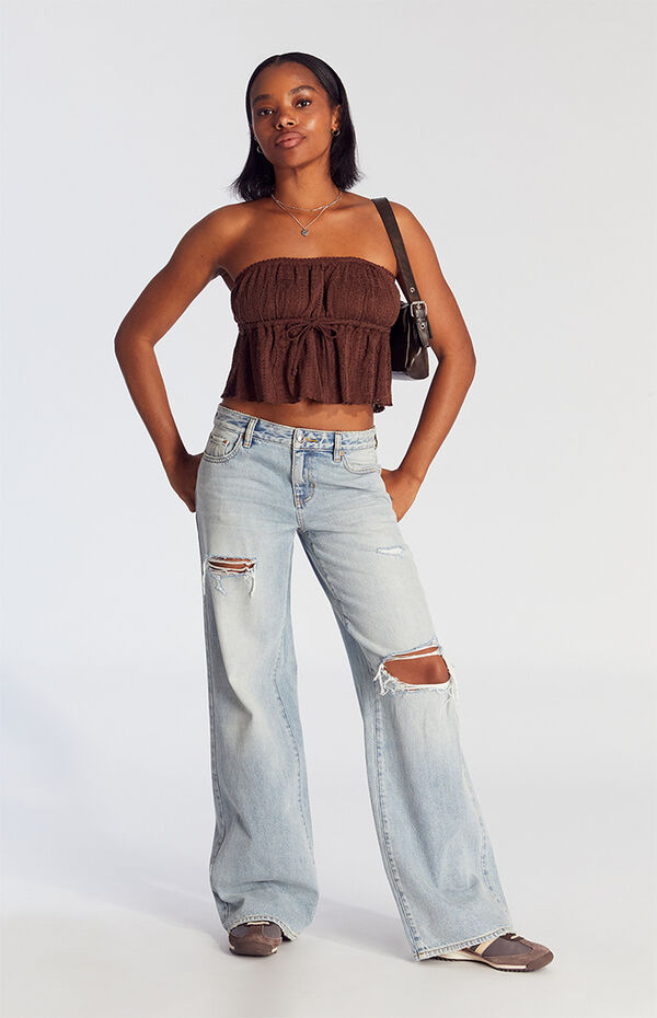Casey Low Rise Baggy Jeans Ripped Light Indigo Wash