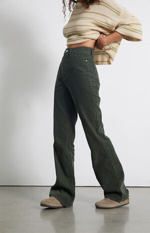 Green Corduroy High Waisted Bootcut Jeans image number 1