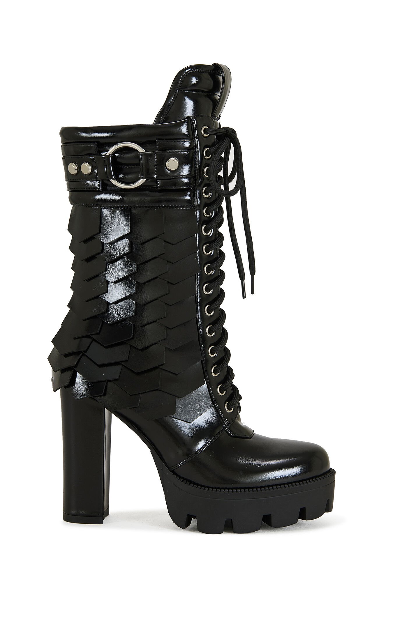 AZALEA WANG Gernot Black Platform Lace Up Booties