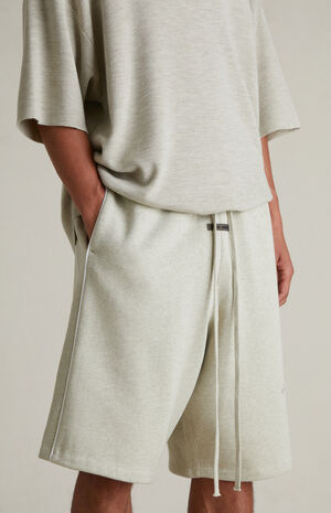 Heather Stone & Cloud White Basketball Fleece Sweat Shorts image number 5