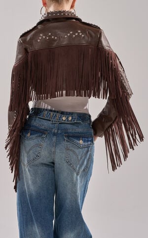 Reece Brown Western Fringe Faux Leather Jacket image number 2