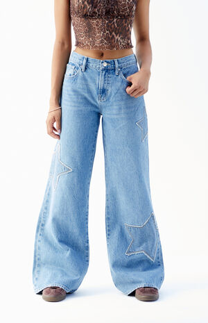 Lena Medium Indigo Star Low Rise Super Baggy Jeans image number 3