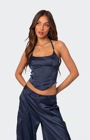 Kelsey Satin Lace Up Corset image number 1