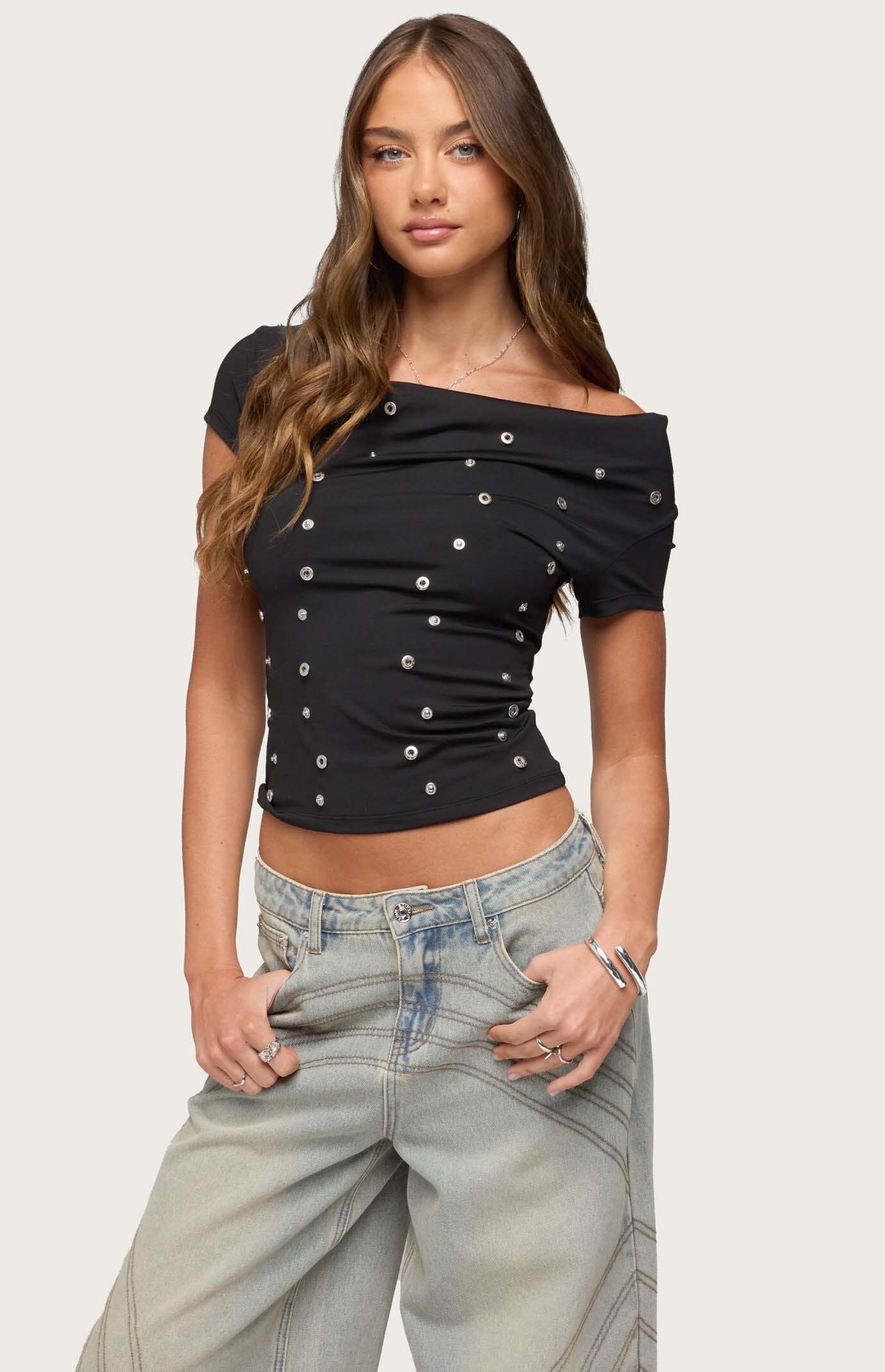Edikted Bijou Metal Snap Cowl Neck Top