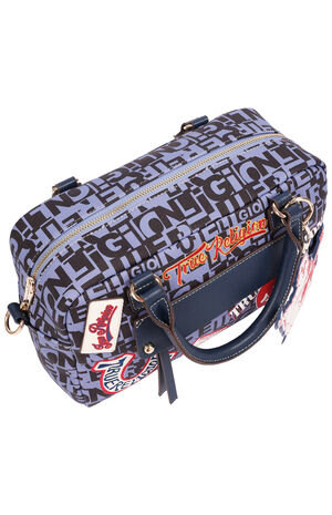 Navy Multi Patch Graphic Satchel Bag image number 5