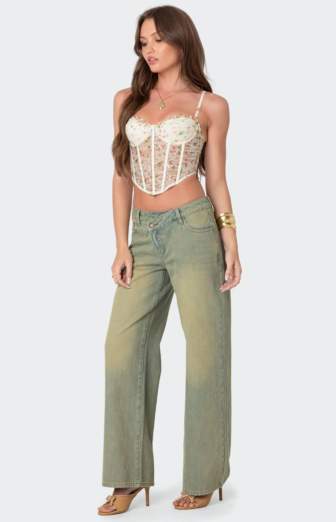 Edikted Embroidered Sheer Lace Corset